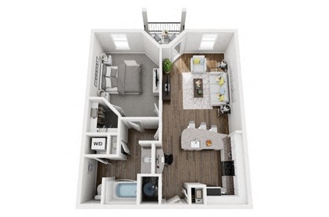 Floor plan for 1 bed, 1 bath, 766 sqft